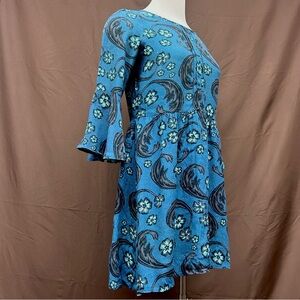 Blue floral mini dress with bell sleeves